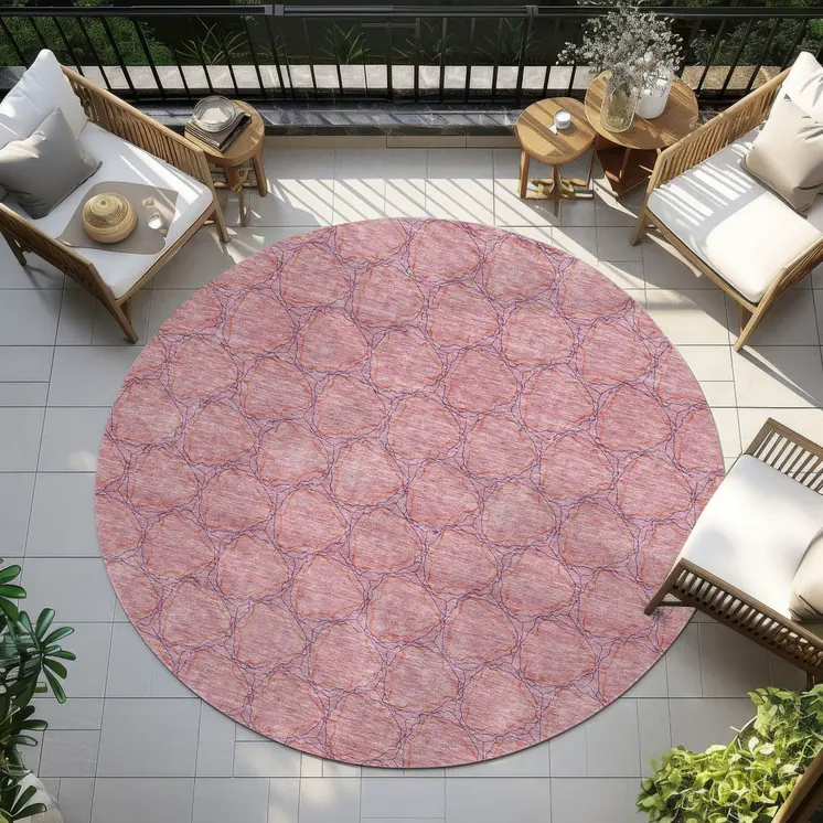 8' Pink And Purple Round Geometric Washable Indoor Outdoor Area Rug