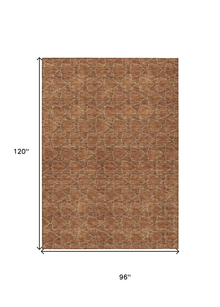 8' X 10' Orange And Ivory Geometric Washable Indoor Outdoor Area Rug