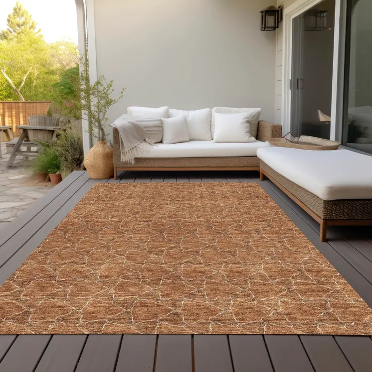 8' X 10' Orange And Ivory Geometric Washable Indoor Outdoor Area Rug