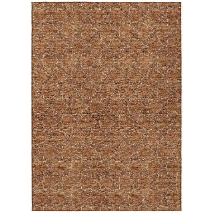 8' X 10' Orange And Ivory Geometric Washable Indoor Outdoor Area Rug