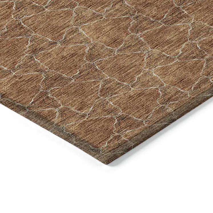 8' X 10' Orange And Ivory Geometric Washable Indoor Outdoor Area Rug