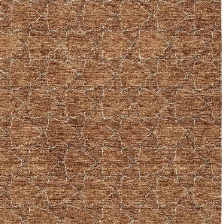 8' X 10' Orange And Ivory Geometric Washable Indoor Outdoor Area Rug