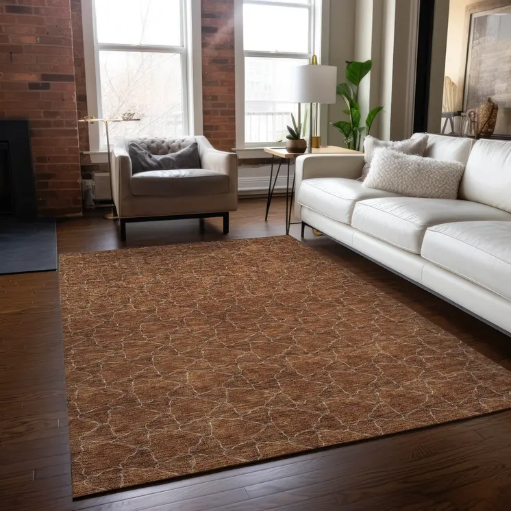 8' X 10' Orange And Ivory Geometric Washable Indoor Outdoor Area Rug