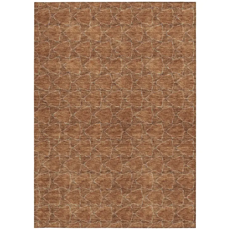 9' X 12' Orange And Ivory Geometric Washable Indoor Outdoor Area Rug
