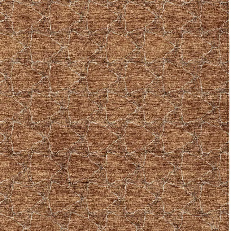 9' X 12' Orange And Ivory Geometric Washable Indoor Outdoor Area Rug