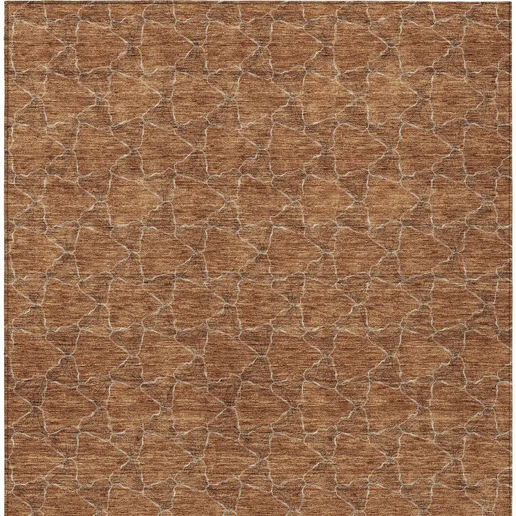 10' X 14' Orange And Ivory Geometric Washable Indoor Outdoor Area Rug