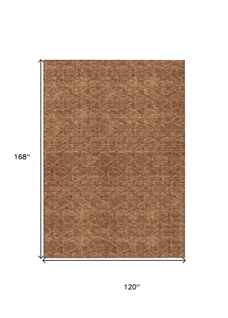 10' X 14' Orange And Ivory Geometric Washable Indoor Outdoor Area Rug