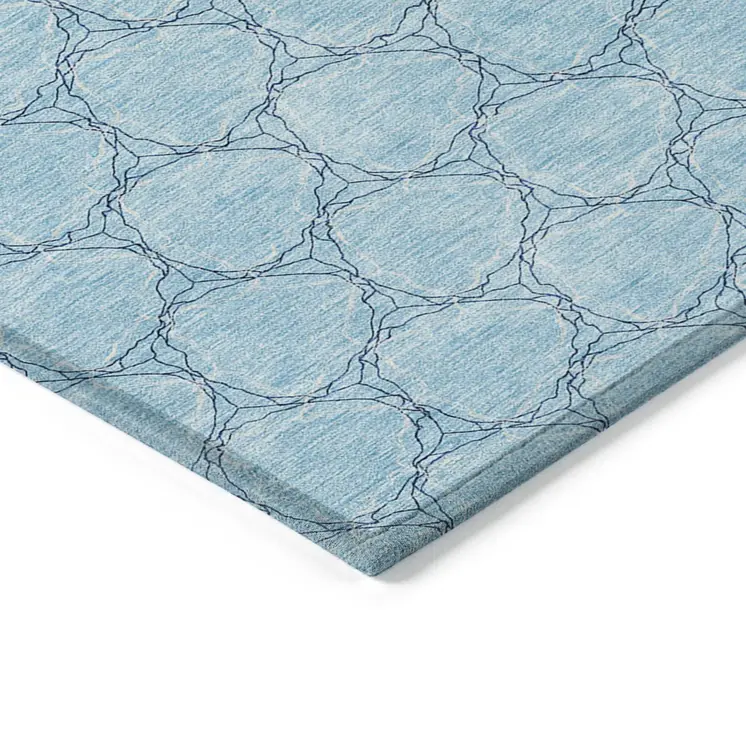 5' X 8' Sky Blue And Navy Blue Geometric Washable Indoor Outdoor Area Rug