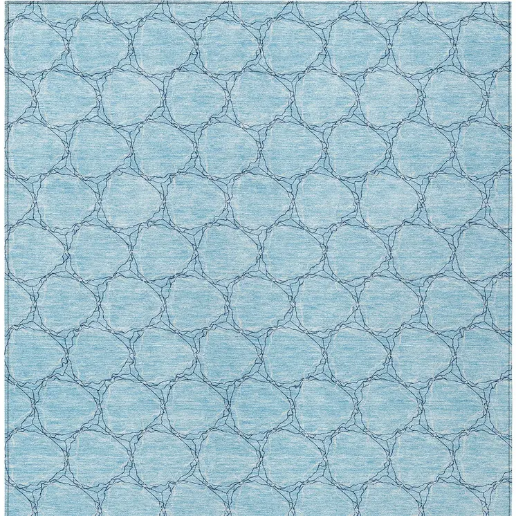 8' X 10' Sky Blue And Navy Blue Geometric Washable Indoor Outdoor Area Rug
