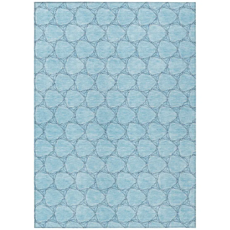 8' X 10' Sky Blue And Navy Blue Geometric Washable Indoor Outdoor Area Rug