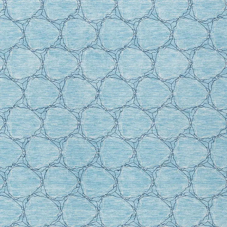 8' X 10' Sky Blue And Navy Blue Geometric Washable Indoor Outdoor Area Rug