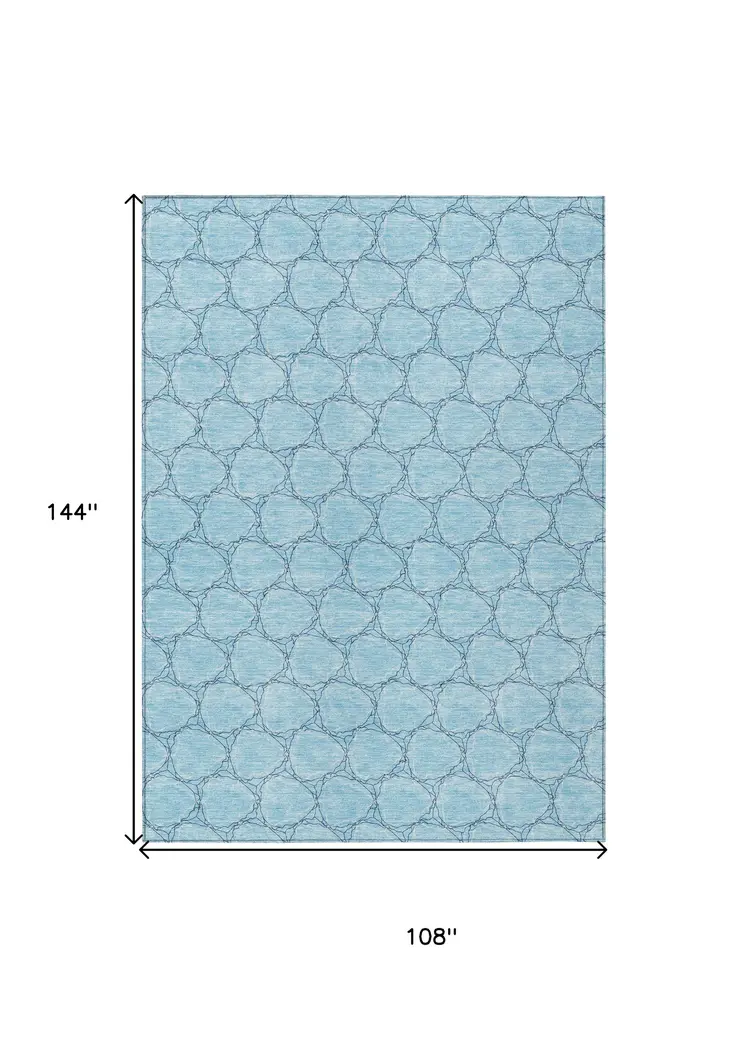 9' X 12' Sky Blue And Navy Blue Geometric Washable Indoor Outdoor Area Rug