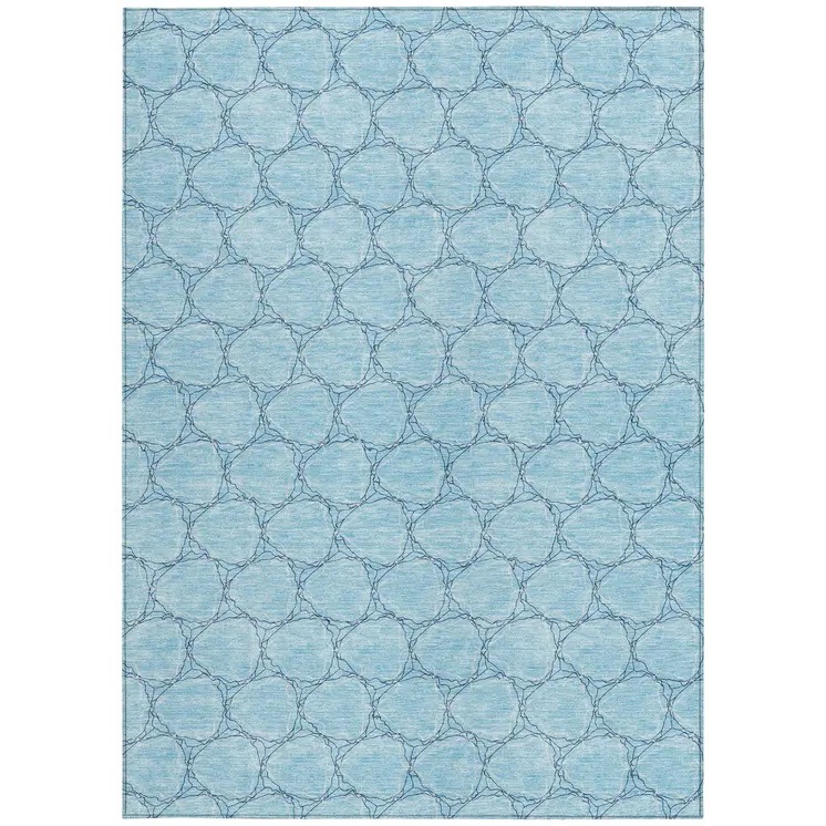 10' X 14' Sky Blue And Navy Blue Geometric Washable Indoor Outdoor Area Rug