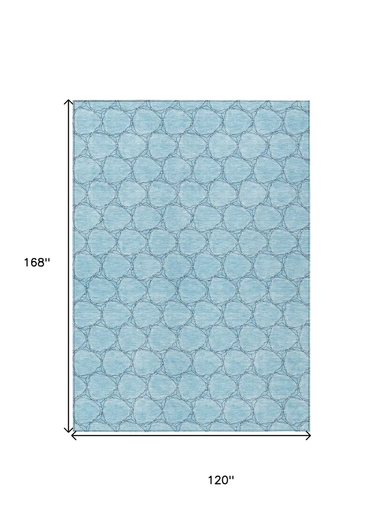 10' X 14' Sky Blue And Navy Blue Geometric Washable Indoor Outdoor Area Rug