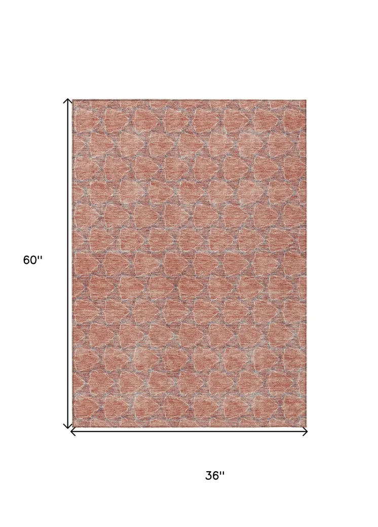 3' X 5' Salmon And Blue Geometric Washable Indoor Outdoor Area Rug