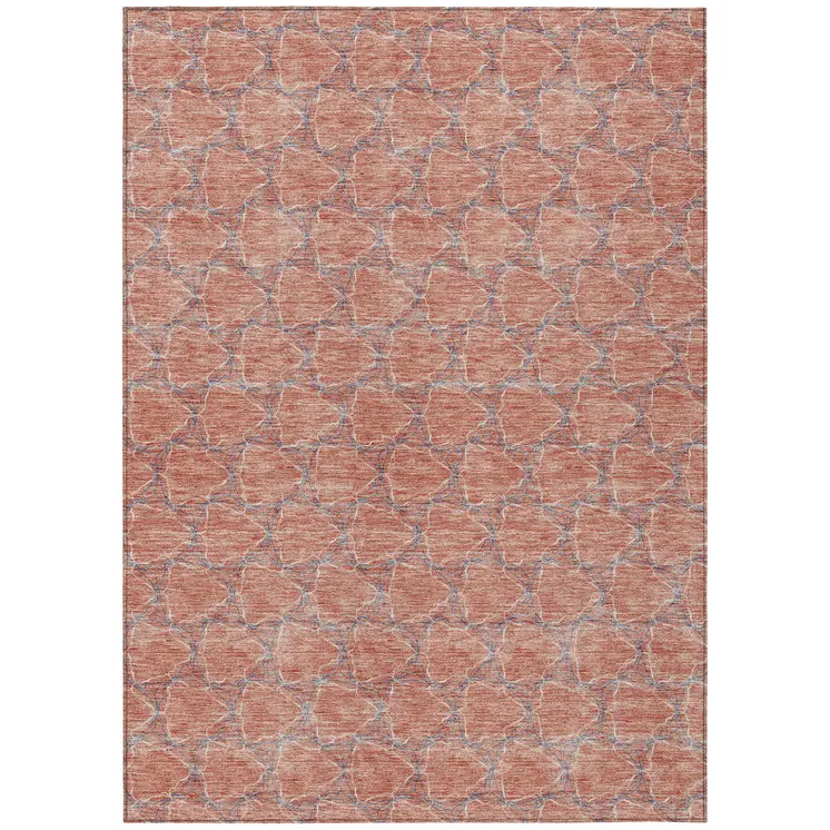 3' X 5' Salmon And Blue Geometric Washable Indoor Outdoor Area Rug