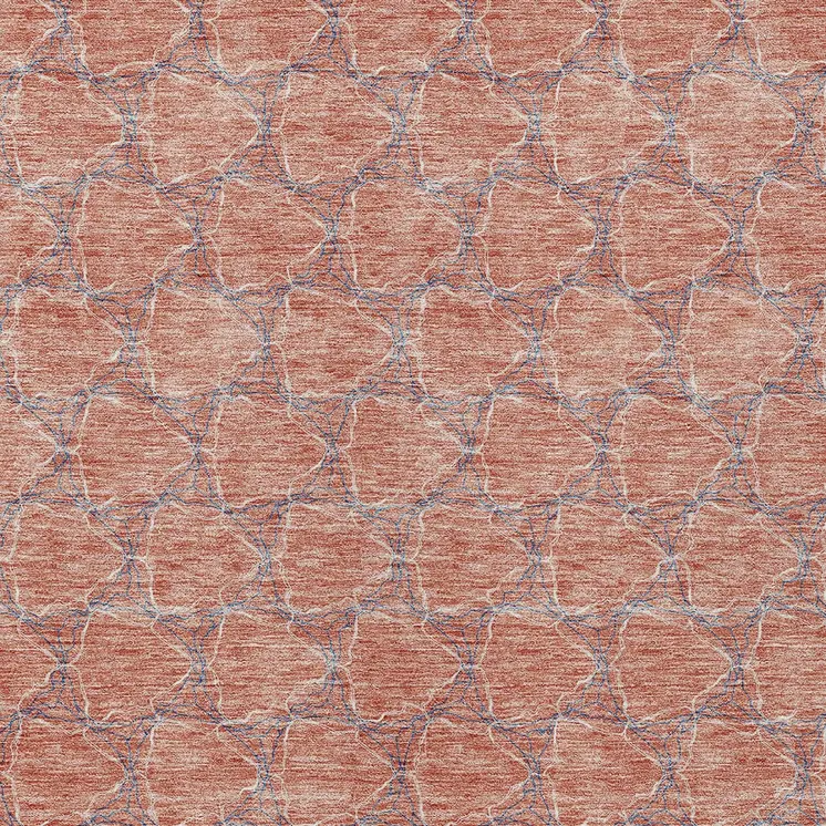 3' X 5' Salmon And Blue Geometric Washable Indoor Outdoor Area Rug