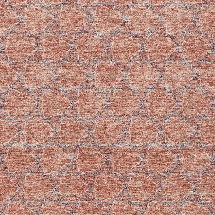 5' X 8' Salmon And Blue Geometric Washable Indoor Outdoor Area Rug
