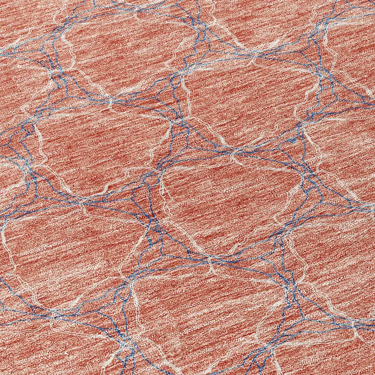8' Salmon And Blue Round Geometric Washable Indoor Outdoor Area Rug