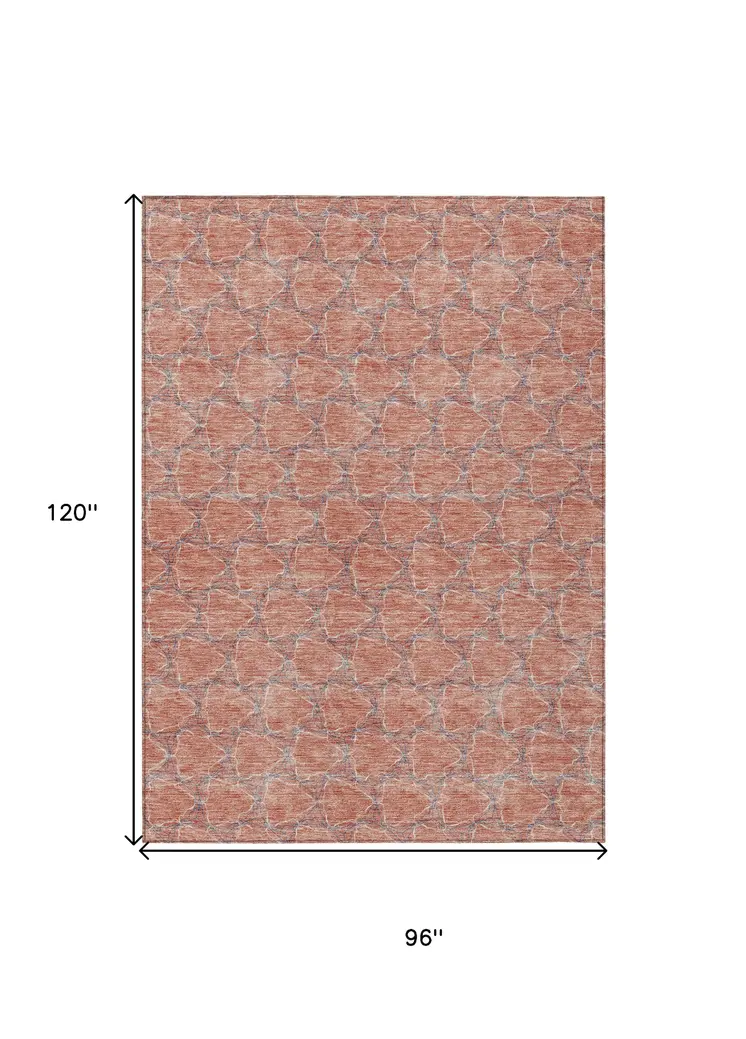 8' X 10' Salmon And Blue Geometric Washable Indoor Outdoor Area Rug