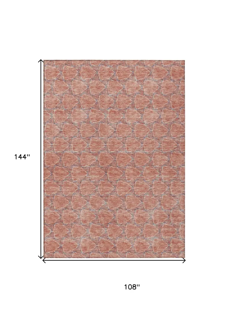 9' X 12' Salmon And Blue Geometric Washable Indoor Outdoor Area Rug