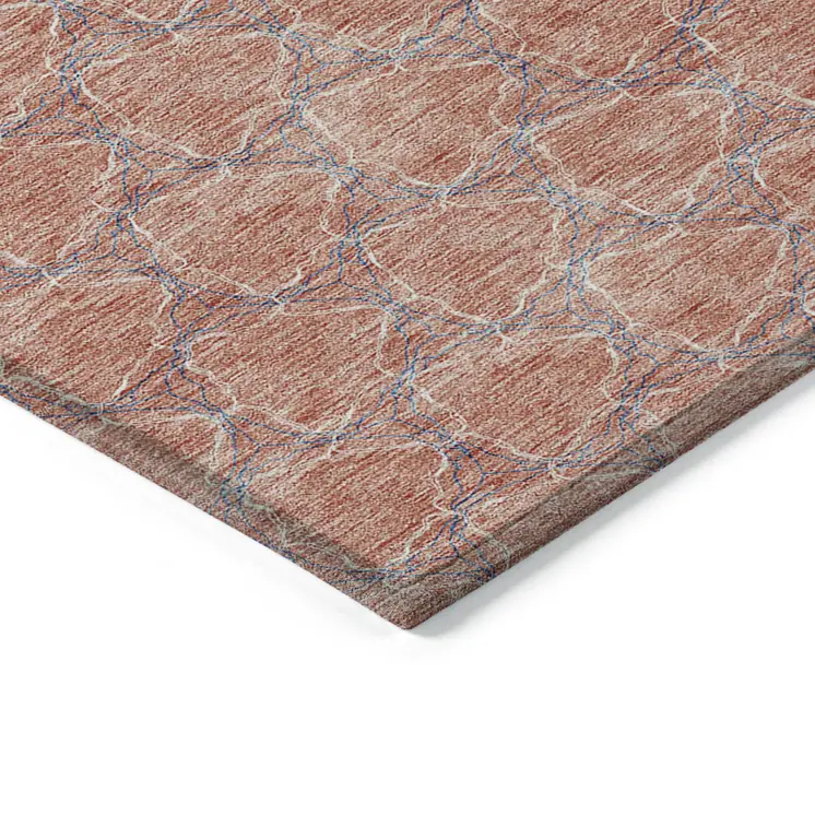 9' X 12' Salmon And Blue Geometric Washable Indoor Outdoor Area Rug