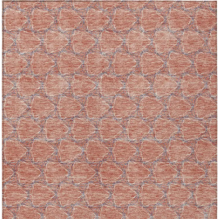 9' X 12' Salmon And Blue Geometric Washable Indoor Outdoor Area Rug