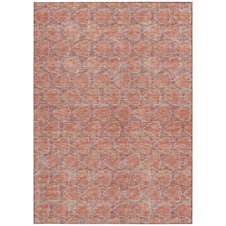 10' X 14' Salmon And Blue Geometric Washable Indoor Outdoor Area Rug