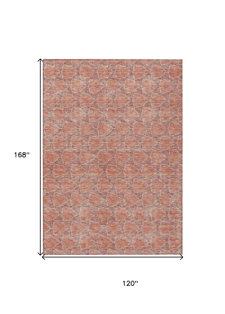 10' X 14' Salmon And Blue Geometric Washable Indoor Outdoor Area Rug