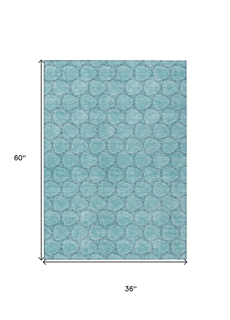3' X 5' Teal Blue And Navy Blue Geometric Washable Indoor Outdoor Area Rug