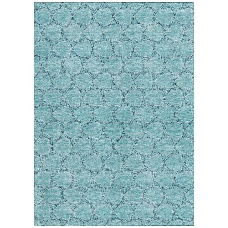 5' X 8' Teal Blue And Navy Blue Geometric Washable Indoor Outdoor Area Rug