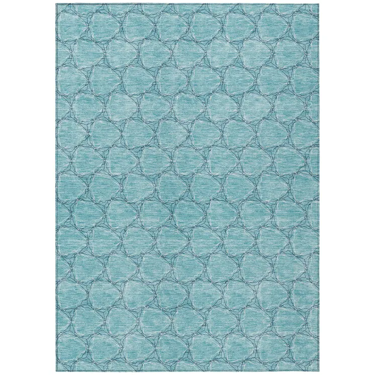 5' X 8' Teal Blue And Navy Blue Geometric Washable Indoor Outdoor Area Rug