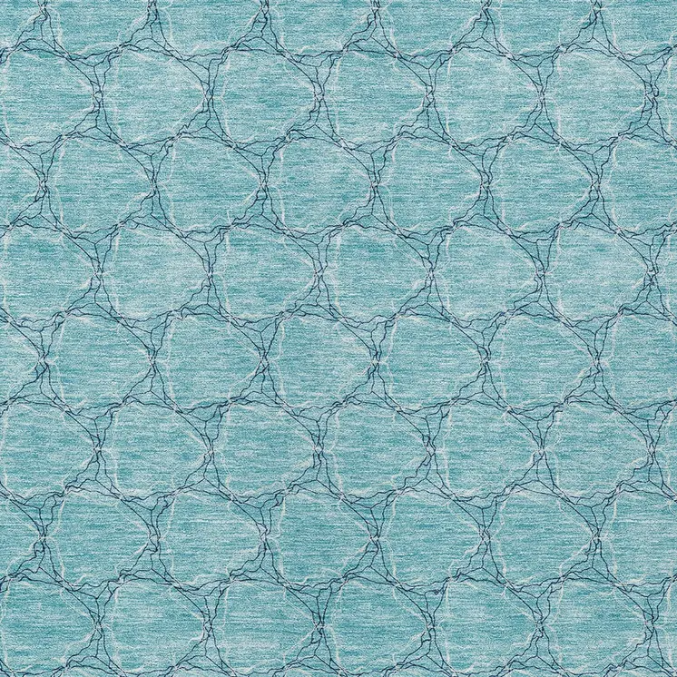 5' X 8' Teal Blue And Navy Blue Geometric Washable Indoor Outdoor Area Rug