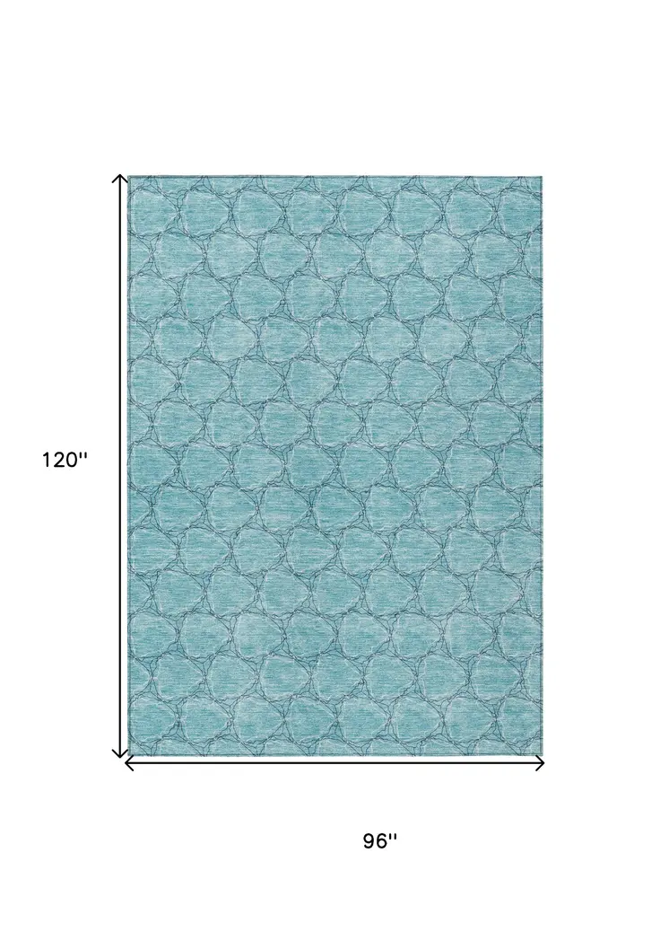 8' X 10' Teal Blue And Navy Blue Geometric Washable Indoor Outdoor Area Rug