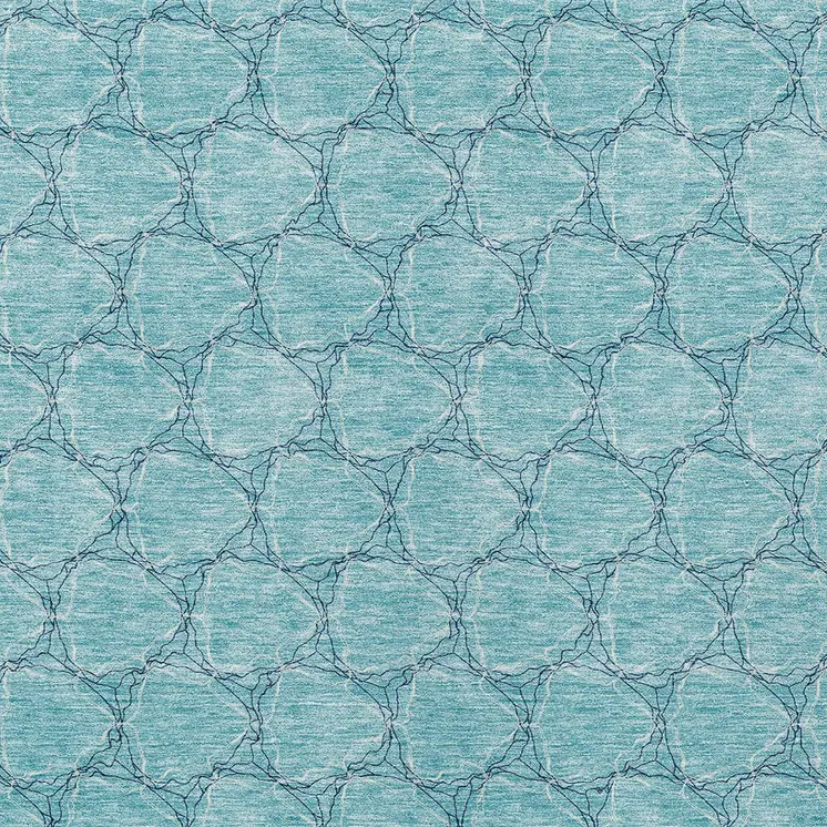 8' X 10' Teal Blue And Navy Blue Geometric Washable Indoor Outdoor Area Rug