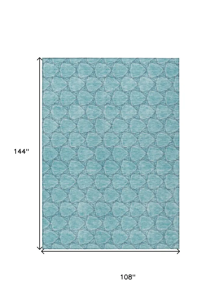 9' X 12' Teal Blue And Navy Blue Geometric Washable Indoor Outdoor Area Rug