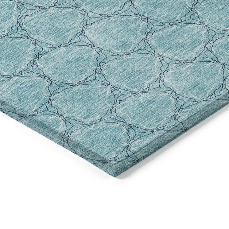 9' X 12' Teal Blue And Navy Blue Geometric Washable Indoor Outdoor Area Rug