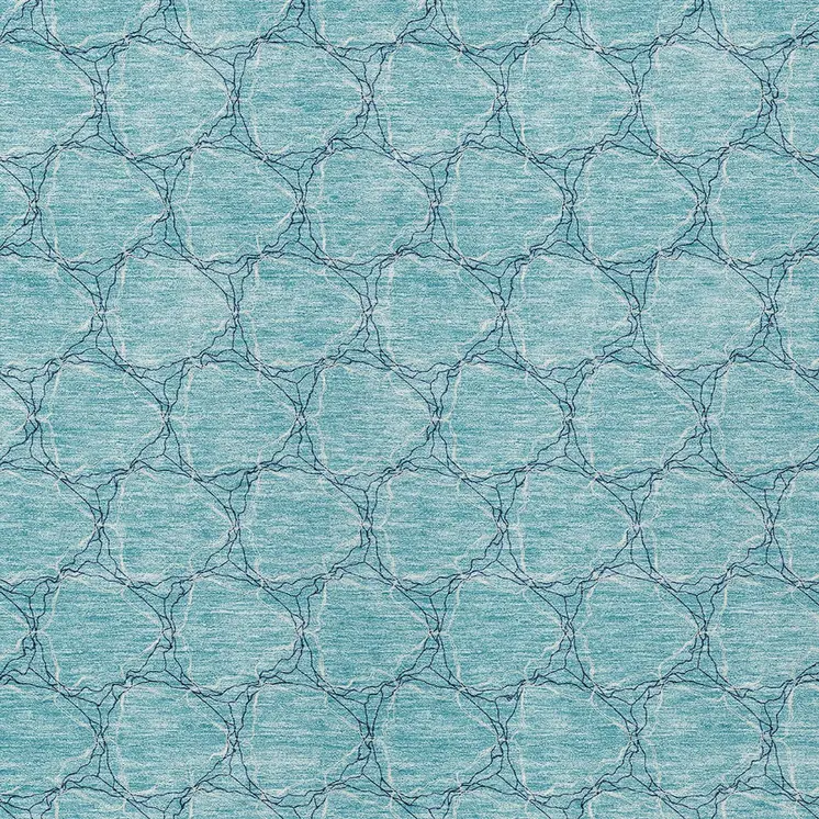 9' X 12' Teal Blue And Navy Blue Geometric Washable Indoor Outdoor Area Rug