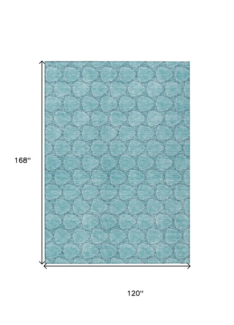 10' X 14' Teal Blue And Navy Blue Geometric Washable Indoor Outdoor Area Rug