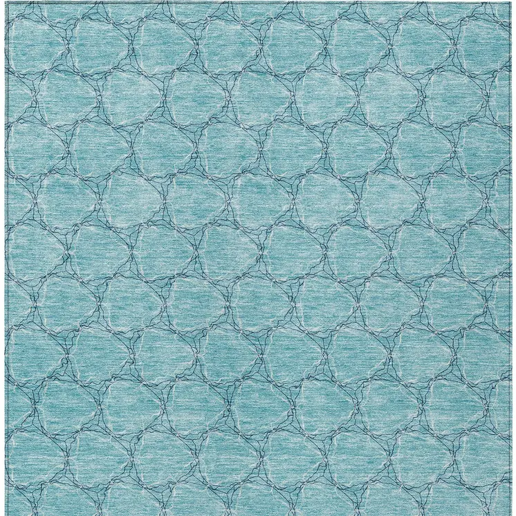 10' X 14' Teal Blue And Navy Blue Geometric Washable Indoor Outdoor Area Rug