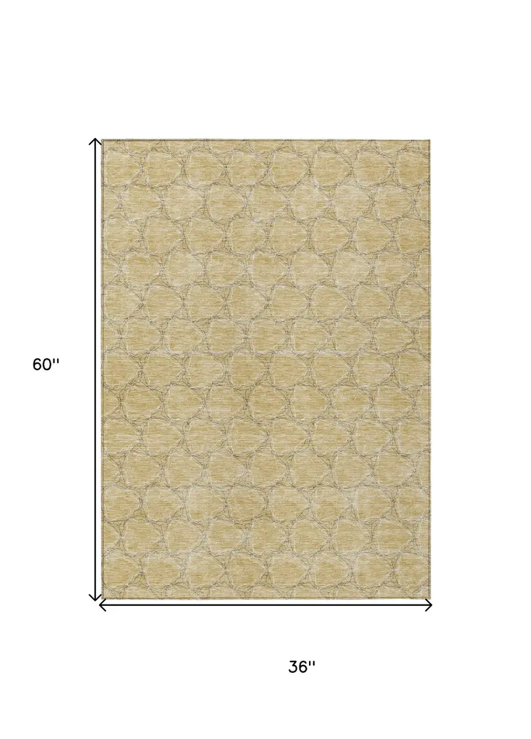 3' X 5' Wheat And Gray Geometric Washable Indoor Outdoor Area Rug