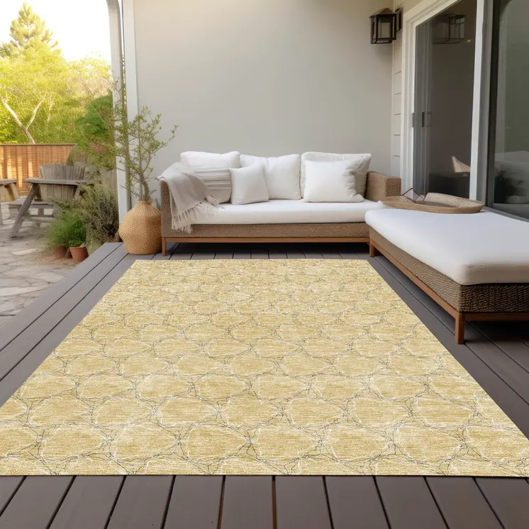 3' X 5' Wheat And Gray Geometric Washable Indoor Outdoor Area Rug
