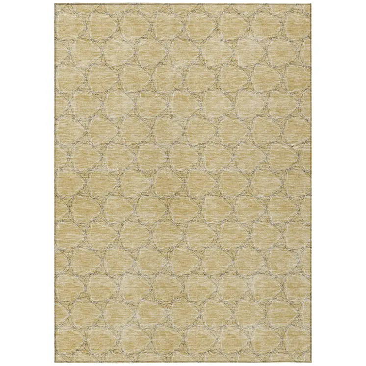 3' X 5' Wheat And Gray Geometric Washable Indoor Outdoor Area Rug