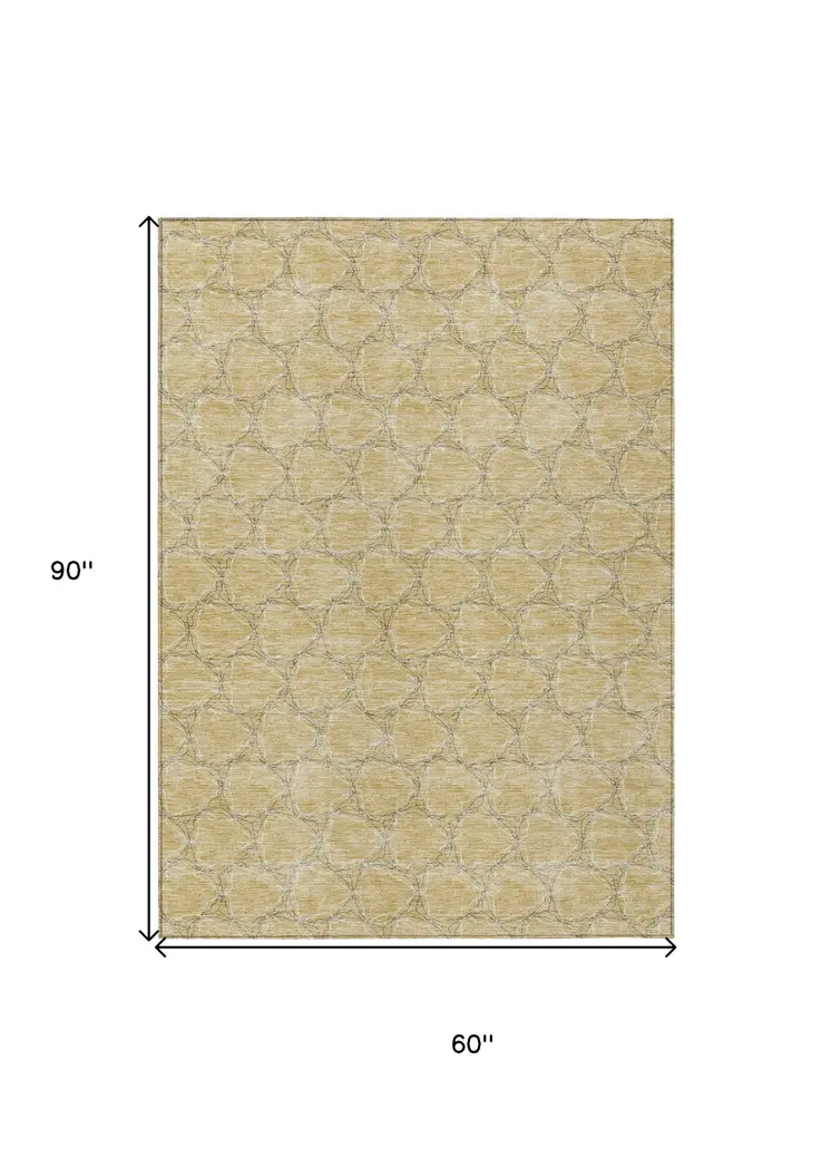 5' X 8' Wheat And Gray Geometric Washable Indoor Outdoor Area Rug