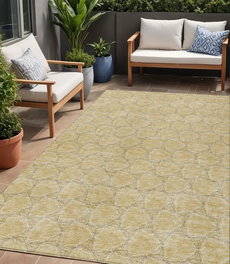 5' X 8' Wheat And Gray Geometric Washable Indoor Outdoor Area Rug