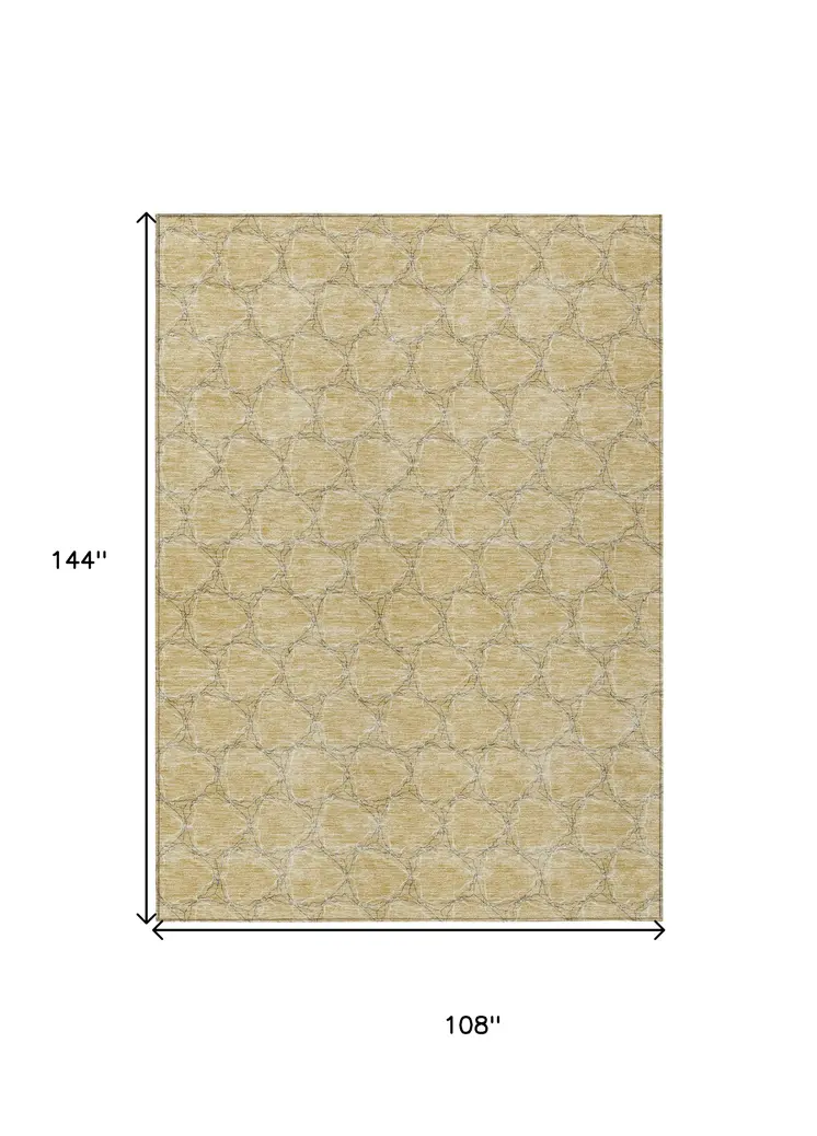 9' X 12' Wheat And Gray Geometric Washable Indoor Outdoor Area Rug