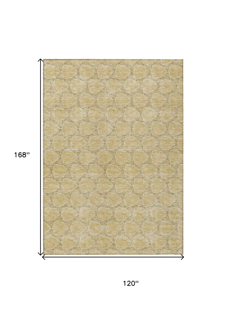 10' X 14' Wheat And Gray Geometric Washable Indoor Outdoor Area Rug