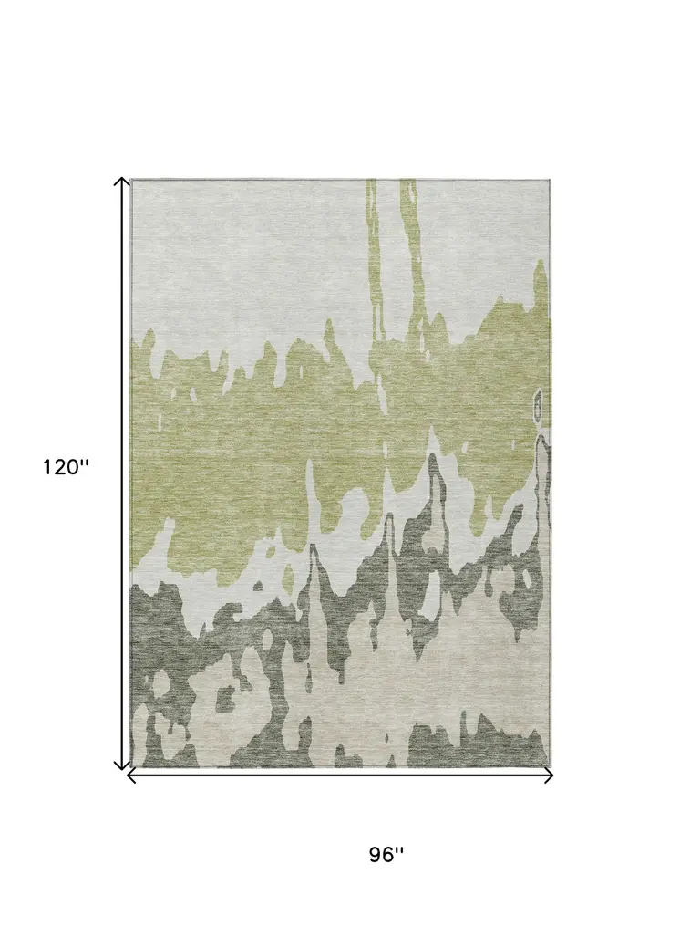 8' X 10' Sage And Ivory Abstract Washable Indoor Outdoor Area Rug