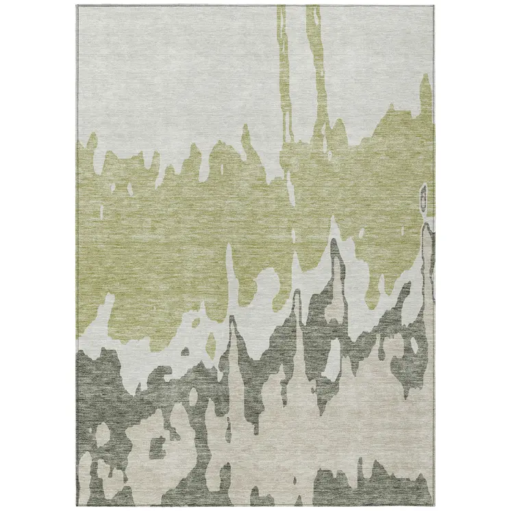 9' X 12' Sage And Ivory Abstract Washable Indoor Outdoor Area Rug