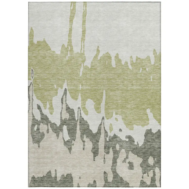 9' X 12' Sage And Ivory Abstract Washable Indoor Outdoor Area Rug